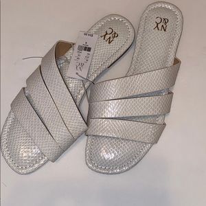 White snakeskin sandals